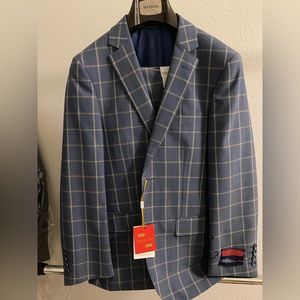 NwT Mantoni Mens Suit with Pants Blue and Tan Size 36S